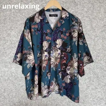 unrelaxing/오픈 카라 셔츠 하와이안 셔츠 꽃무늬 반팔