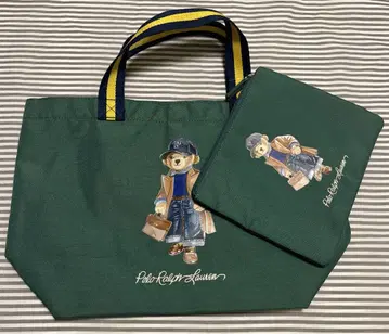 새상품급 폴로 랄프로렌 에코백 그린 파우치 포함
