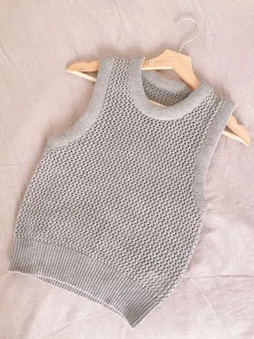 CLANE 3D RIB MESH KNIT TOPS GRAY 1