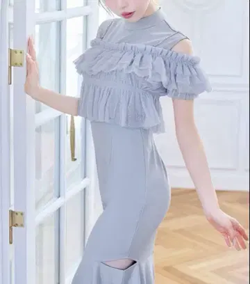 미셸 마카롱 앙상블 튤 원피스 블루