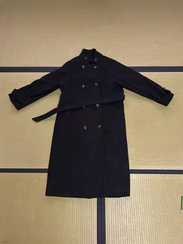 네이비 더블 브레스트 롱 코트