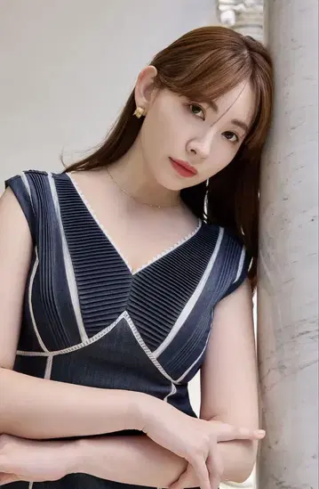 레이스 트리밍 샹브레이 드레스 하립투