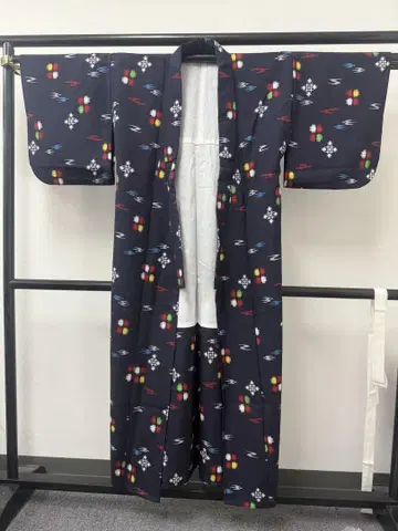 류큐 무늬 기모노 겉옷 세트 류큐 네이비 바탕