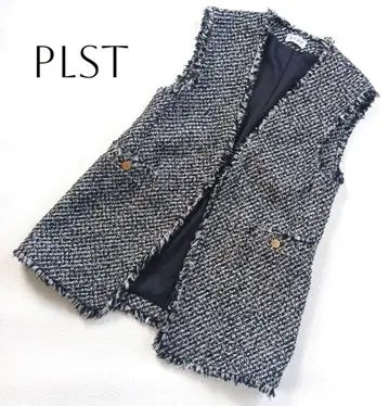 PLST 플라스테 트위드 미들 베스트 S 사이즈 골드 버튼 후크