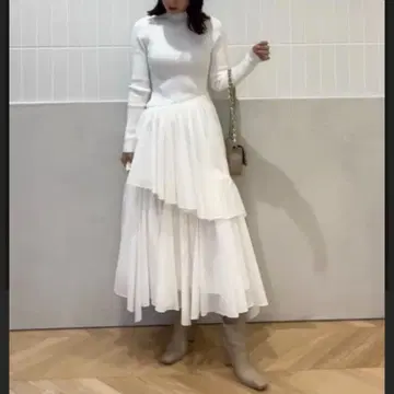택 포함 [ nuans ] 불규칙 밑단 도킹 니트 원피스