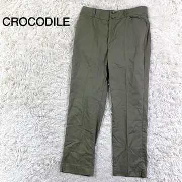 CROCODILE 모스 그레이 컬러 로고 자수 센터 프레스 캐주얼 팬츠