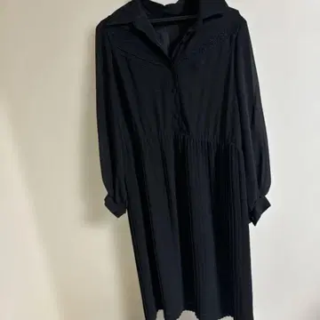 블랙 플리츠 원피스 셔츠 칼라 폴리에스테르 13호 새상품급 한정판