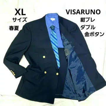 VISARUNO 네이비 더블 골드 버튼 테일러드 자켓 XL