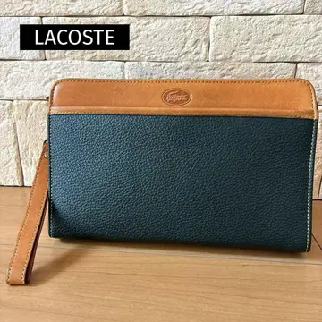 라코스테 [LACOSTE] 빈티지 클러치백 브라운 x 그린 천연 가죽