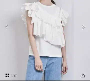 유나이티드 애로우즈 플리츠 프릴 콤비 T셔츠 새상품급