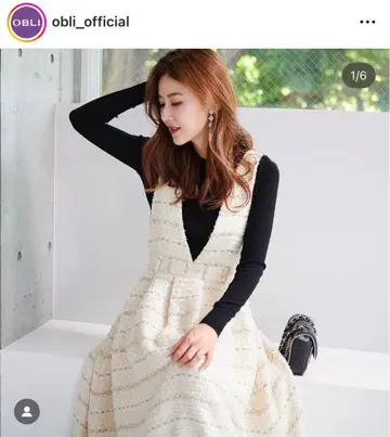 OBLI 오블리 트위드 오버롤 스커트