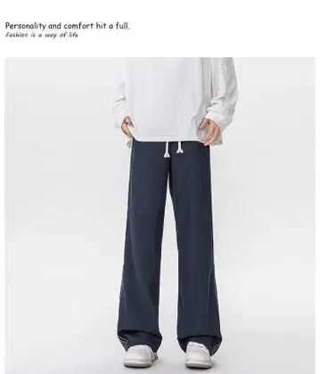 네이비 스트라이프 와이드 팬츠
