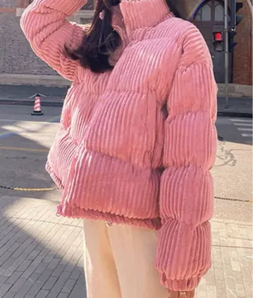 코듀로이 핑크 숏 기장 다운 재킷