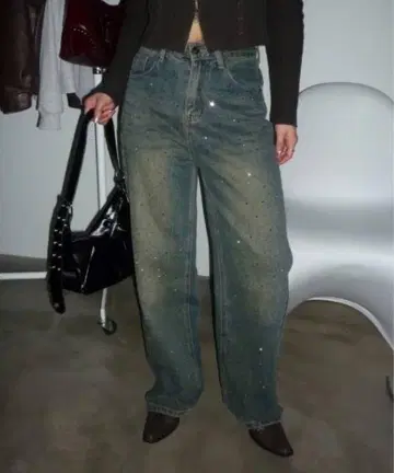 SHAGGIE 오로라 큐빅 빈티지 루즈 데님 팬츠
