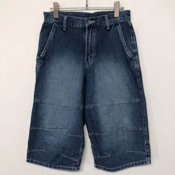 올드 UNIQLO 구제 의류 에이징 가공 데님 배기 하프 팬츠