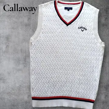 Callaway V넥 케이블 니트 베스트 남성용 로고 자수