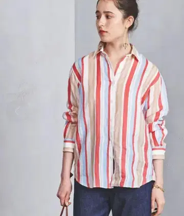 UNITED ARROWS 멀티 컬러 린넨 스트라이프 셔츠