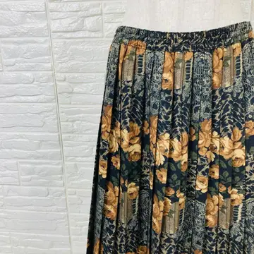 Elegance PARIS 플리츠 롱 스커트 꽃무늬 레트로 [ 11-38