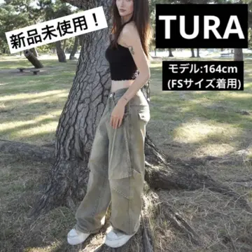 [ TURA ] 하이웨스트 크로스 스타일 데님 팬츠 그레이