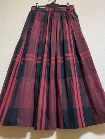 체크 타프타 롱 스커트 빅 패턴 체크 플레어 스커트