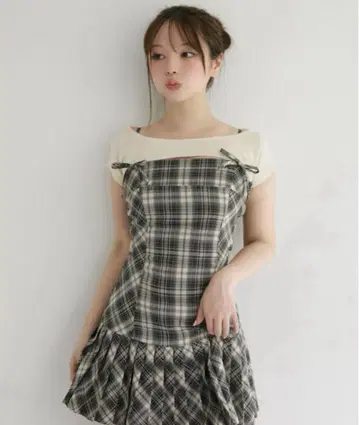 ANDMARY 캐런 체크 미니 드레스 S