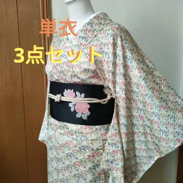 순수 실크 새상품에 가까운 히토에 나고야 오비, 허리띠, 3종 세트