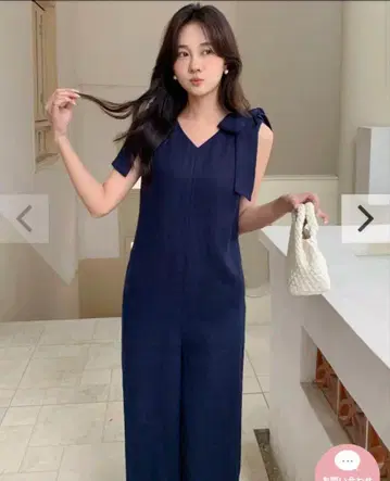 미사용 새상품! birthdaybash 리본 포함 네이비 린넨 올인원