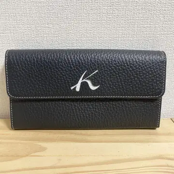 키타무라 가죽 다크 네이비 화이트 장지갑 미사용품