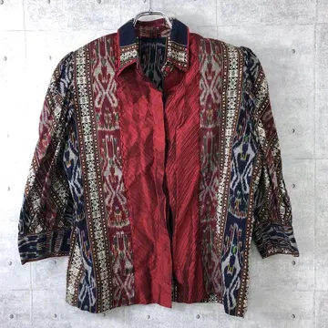 에스닉 방콕제 구제 의류 민족 패턴 절개 7부 소매 태국 실크 셔츠 자켓