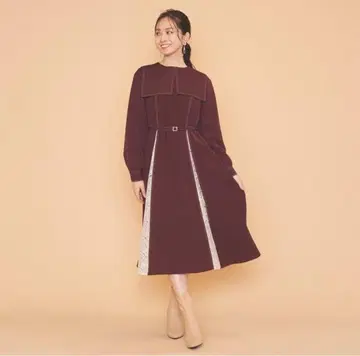 버건디 긴팔 레이스 원피스 퀸즈 코트 QUEENS COURT