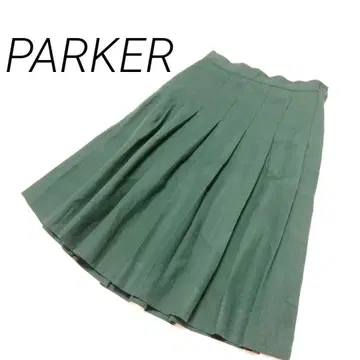 PARKER 플리츠 스커트 무릎 기장 그린 캐주얼 지퍼