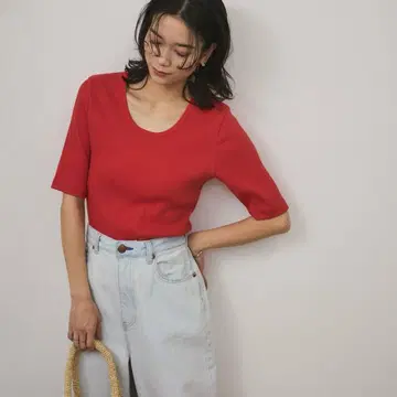 플리마켓 베일 퍼 리브 하프 슬리브 T셔츠