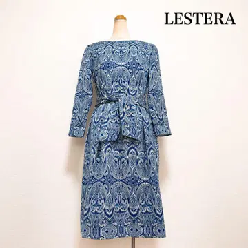 LESTERA 페이즐리 리본 원피스 스카이블루 블루 고급 미 실루엣