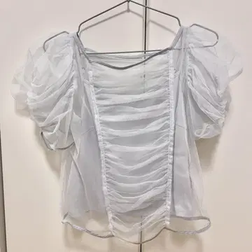 SNIDEL 개더 퍼프 슬리브 튤 TOPS 블루