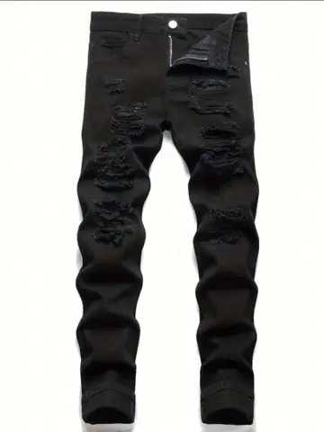데미지 가공 스키니 데님 블랙