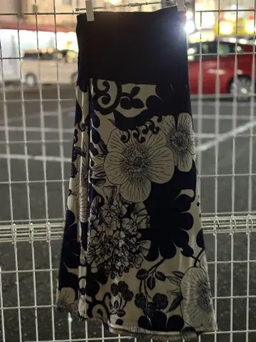 안티카 일본풍 패턴 꽃무늬 리브 롱 스커트 antiqua
