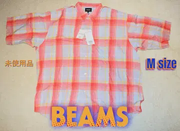 [ 미사용품 ] BEAMS 체크 이지 컬러 반팔 셔츠