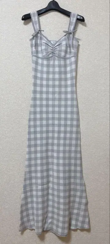 Darich 깅엄 자카드 니트 롱 원피스