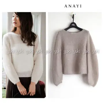 ANAYI 모헤어 볼륨 슬리브 풀오버 베이지