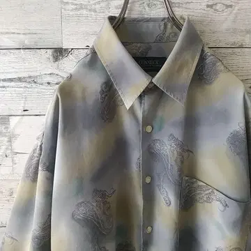 더스티 컬러 리얼 페이즐리 무늬 아트 그라데이션 폴리 셔츠 XL