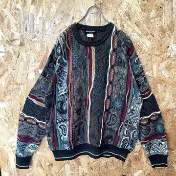 레어 Vintage 유로 구제 의류 페이즐리 무늬 올 패턴 3D 니트