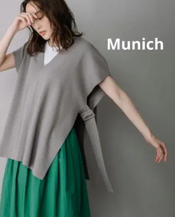 Munich 린넨 코튼 총침편 니트 판초 베스트