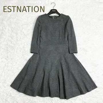 새상품급 ESTNATION 울 긴팔 플레어 원피스 그레이 사이즈 38