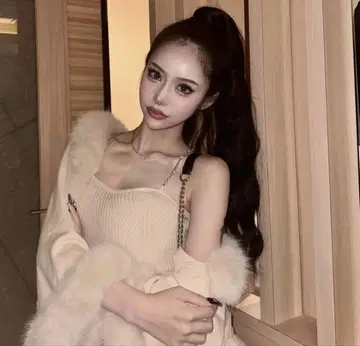 인기 퍼 판초 가디건 체인 원피스