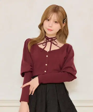 아프레 주르 [ 끈 탈부착 가능 ] 퍼프 슬리브 숏 니트
