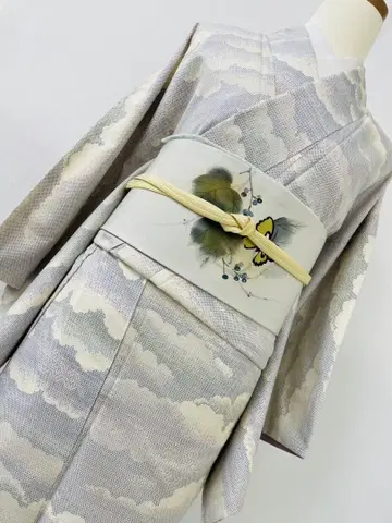 새상품급 순수 실크 이중 기모노 본고장 화이트 오시마 명주 단품