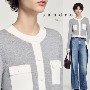 [ sandro ] 산드로 바이컬러 울 니트 가디건