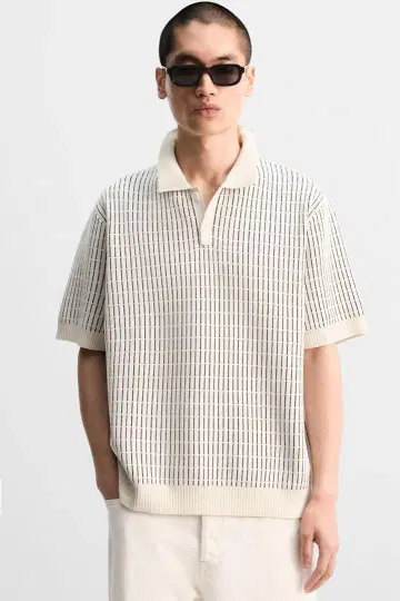 ZARA 대비 텍스처 니트 피케 셔츠