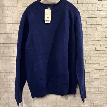 유니클로 프리미엄 라무 크루넥 스웨터 66 Blue XL 사이즈