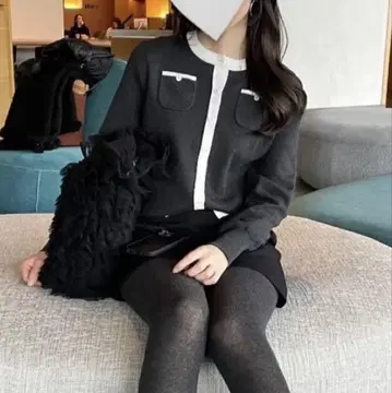 CABaN 코튼 캐시미어 바이컬러 크루넥 가디건 그레이